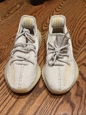 YEEZY 350 Cream Knit Low-Top Sneakers with Ribbed Sole